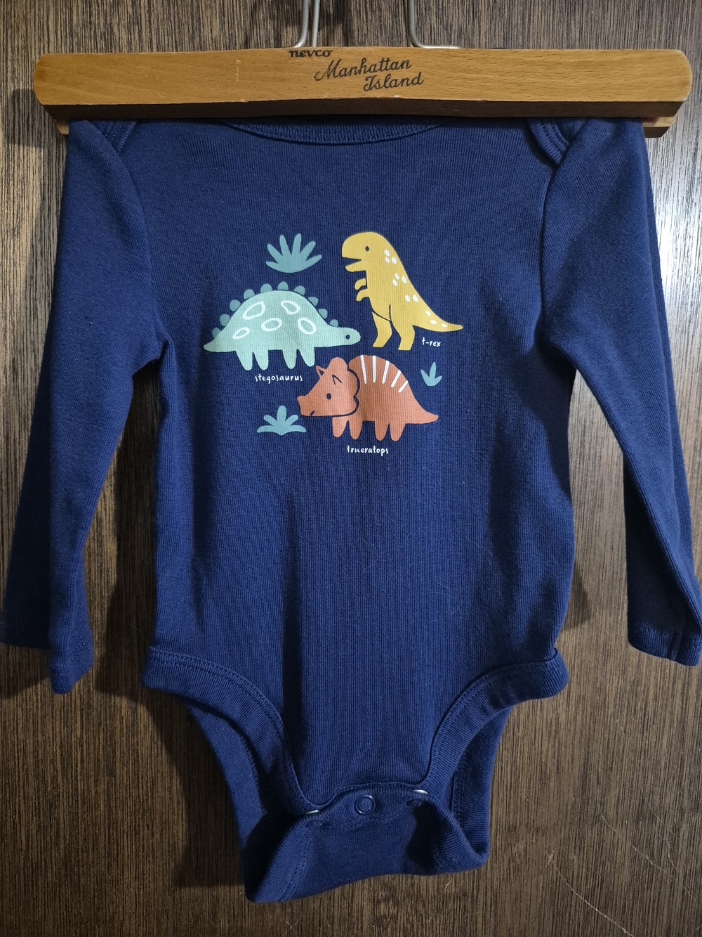Jumping Beans Navy Long-Sleeve One-Piece with Colorful Dinosaur Prints 3m